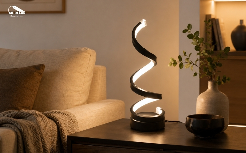 Đèn LED xoắn để bàn tạo điểm nhấn nghệ thuật cho phòng khách