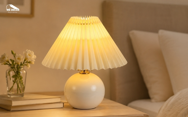 đèn ngủ để bàn chụp xếp ly ánh sáng vàng