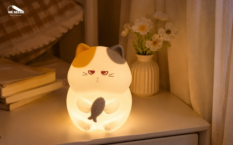 Đèn ngủ silicone con mèo ánh sáng dịu cho phòng ngủ cute