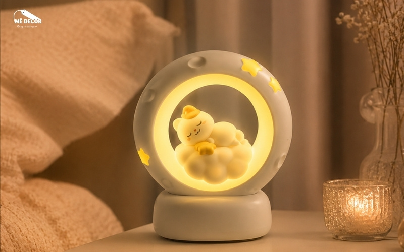 Đèn ngủ mặt trăng giúp không gian thư giãn và có điểm nhấn decor