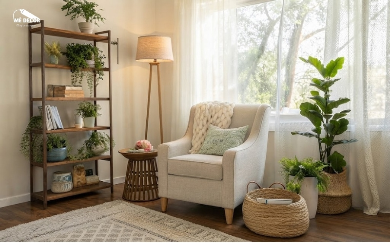 Góc đọc sách với đèn đứng