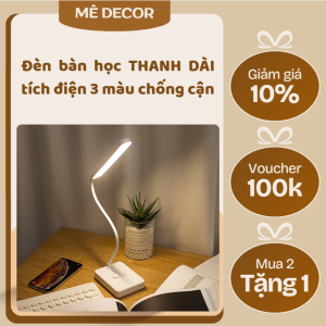 Đèn bàn học THANH DÀI tích điện 3 màu chống cận