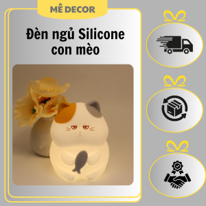 Đèn Ngủ Silicon Mèo Ăn Cá Cảm Biến Chạm – Ánh Sáng Dịu, Mềm Mịn, Sạc USB, Dễ Thương
